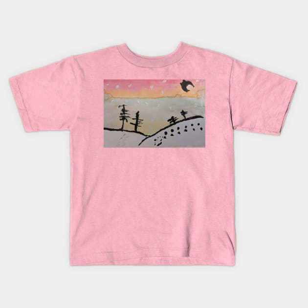 Painting of a Winter Night Scene in Watercolors Kids T-Shirt by Rita Winkler